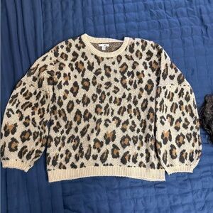 Society Muse Cream and Brown Leopard Print Sweater